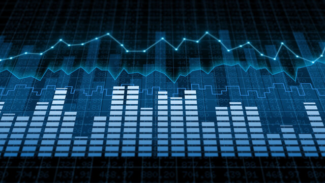 Blue line chart stock exchange market showing financial investment growth, business economy, digital cyberspace, global revenue strategy, and virtual performance analysis concept