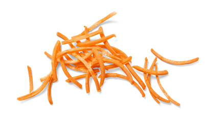 Obraz premium Fresh carrot strips on white background. Fresh carrot sliced.