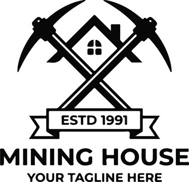 Mining House logo with crossed pickaxes and house silhouette, established 1991.