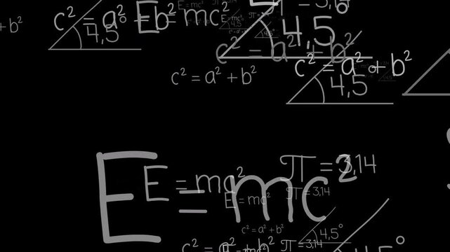 Thinking math formula loop animation black background 4K video