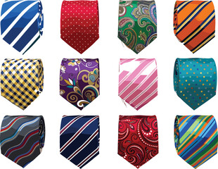 Obraz premium Mens Fashion Necktie Vector Set Featuring Various Patterns Striped Paisley Polka Dot and Plaid Ties for Business Suit and Formal Dress Designs