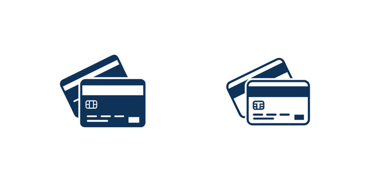 Credit Card Icons. Two dark blue icons representing credit cards, one showing the magnetic stripe and the other the chip and contactless symbol.