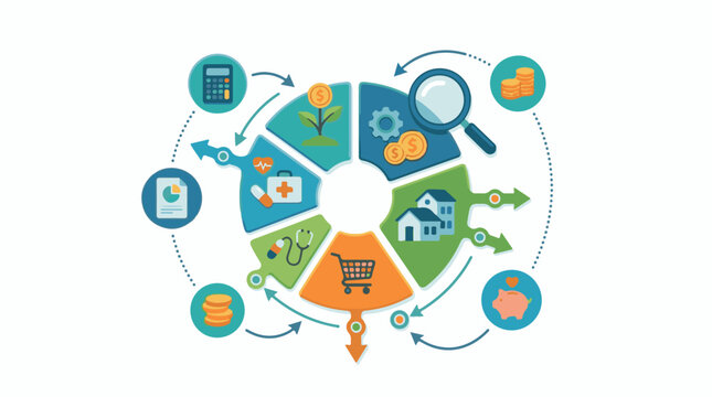A circular diagram illustrating financial management concepts for life