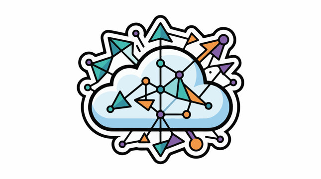 A cloud with connecting lines and colorful geometric shapes