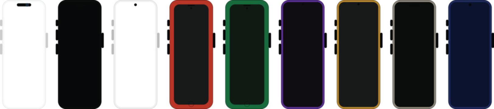 Series of smartphone mockups in various colors and styles with smartphone collection template