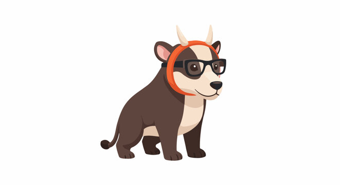 A cartoon dog wears novelty bull horns and glasses