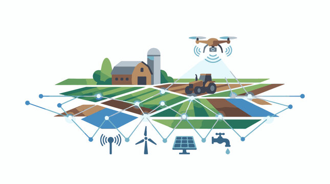 Digital farm network with drone tractor and modern farm tech