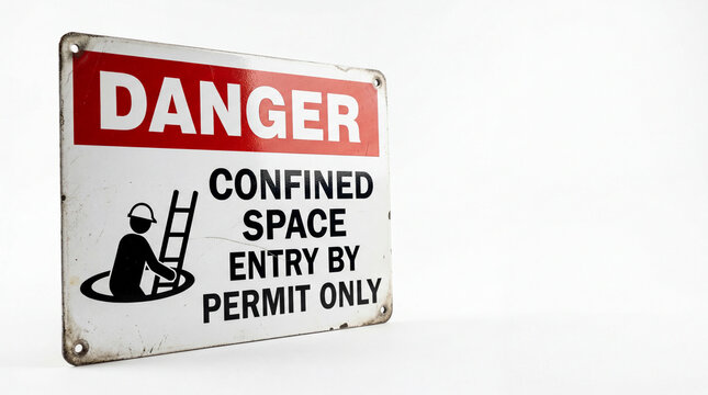 Danger sign warning confined space entry by permit only for workplace safety compliance and industrial hazard communication