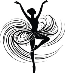Ballerina silhouette with abstract swirling dynamic skirt, graceful ballet dancer vector illustration © DolaMoni