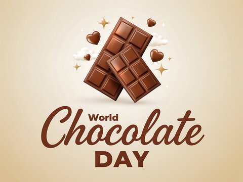 Delicious chocolate bars with heart shapes and world chocolate day text celebration design for greeting card poster and social media post banner illustration