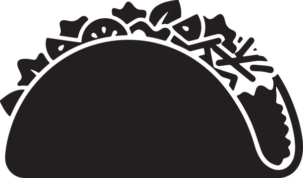 Traditional taco vector icon with detailed vegetable fillings for authentic mexican food graphics and restaurant branding on transparent background.