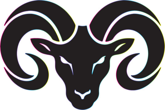 Ram head vector logo with large spiral horns aggressive bighorn sheep mascot illustration