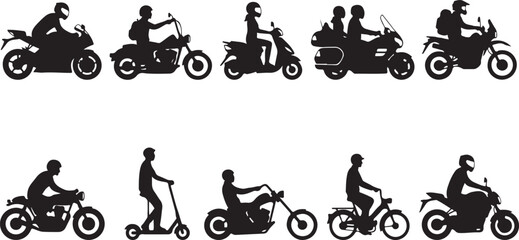 Silhouette people riding various motorcycles and scooters © Soriyea