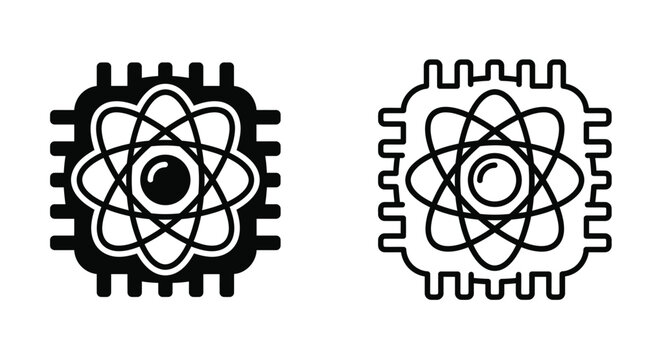 Computer chip icon with atom symbol set Vector