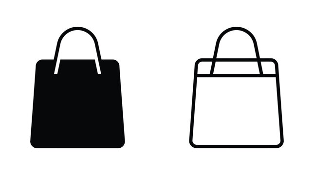 Shopping bag icon set with solid and outline style for retail store and e-commerce apps Vector