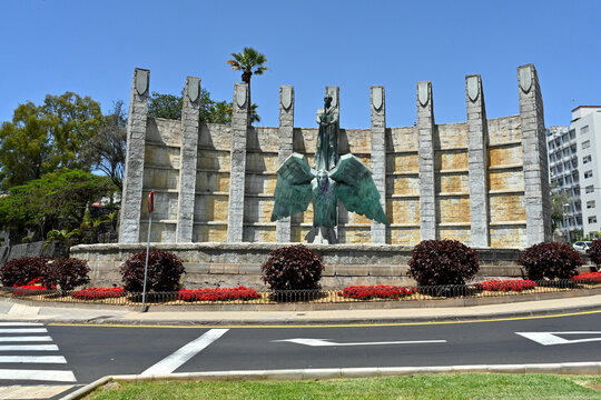 Santa Cruz de Tenerife, Spain - June 04, 2026: The Victory Monument in commemoration of General Franco with his sculpture standing on a back of the flying angel in Santa Cruz de Tenerife, Spain.