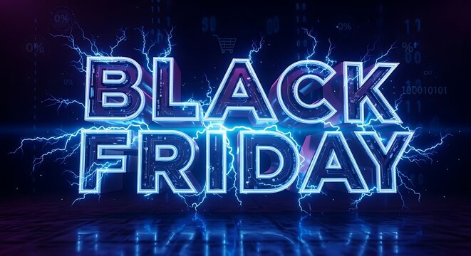 Black Friday shopping event with lightning bolts and digital background