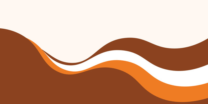 Abstract brown and orange wave vector background. Dark chocolate fluid curved layered shapes on cream backdrop. Minimalist wavy banner design for coffee shop, bakery packaging, and organic brand.