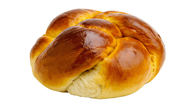 Golden brown braided challah bread a traditional Jewish pastry, isolated on transparent background
