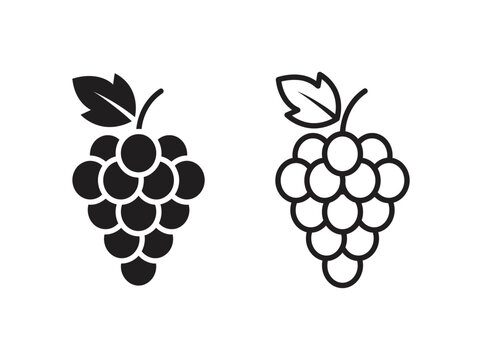 Black and white grape fruit icons set showing solid and outline style designs Vector