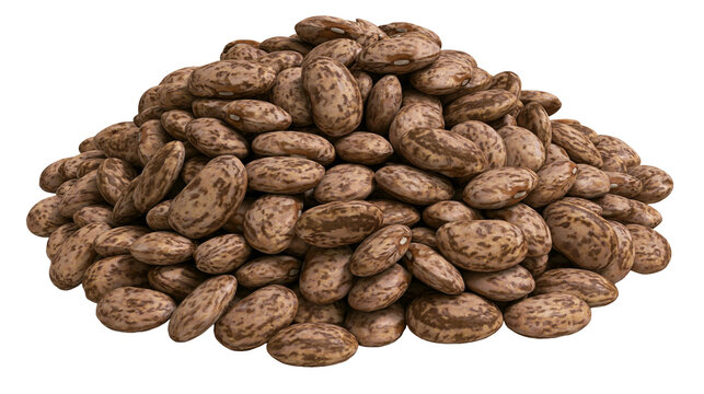 Heap of pinto beans with brown speckles, isolated on transparent background