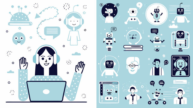 Collection Of Customer Service Icons Featuring Robots People And Communication Devices In A Vector Style assistance avatar