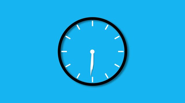 Blue analog wall clock with a clean modern design on a blue background. 4k video