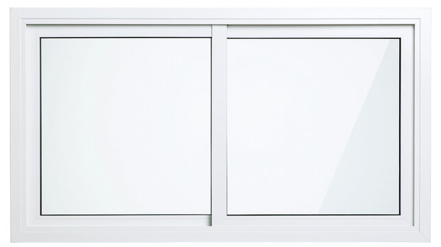 White sliding window with two glass panes, isolated on transparent background