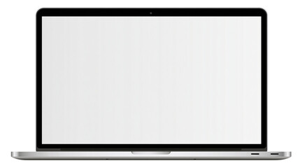 Modern silver laptop with blank white screen, isolated on transparent background
