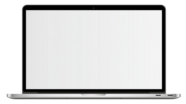 Modern silver laptop with blank white screen, isolated on transparent background