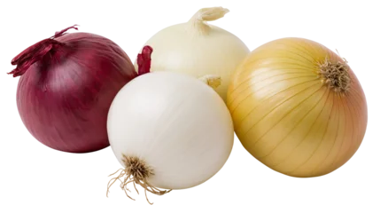 Group of red yellow and white onions, isolated on transparent background © Emilia