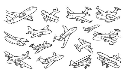 Creative airplane icon bundle with colorful aviation elements in cartoon vector style © Md