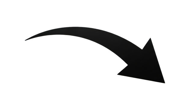 Curved arrow pointing downwards in soft studio lighting with a conceptual implication of decline isolated on transparent background