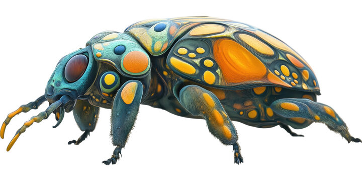 Vibrant Alien Creature from Exoplanet Landscape with Orange and Blue Shell