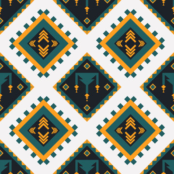 Southwestern Aztec diamond medallion pattern with chevron motifs