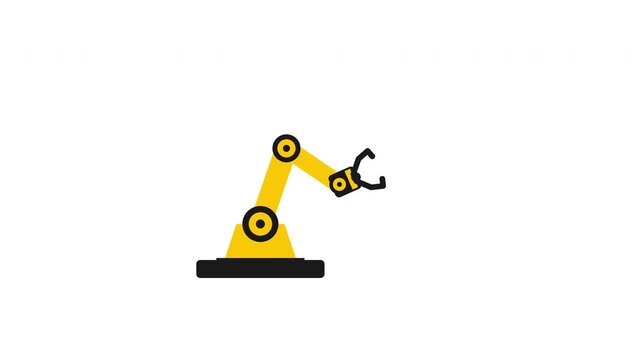 Industrial robotic arm grabs hook on black base