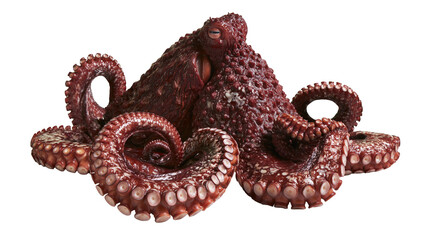 Raw deep sea octopus with textured skin and suckered tentacles, isolated on transparent background © Emilia