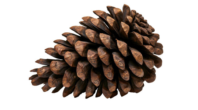Brown pine cone with layered scales, isolated on transparent background