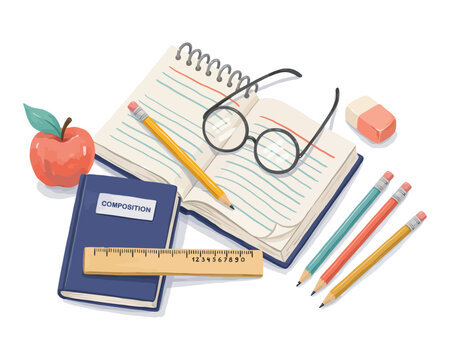 Hand-Painted Composition Notebook Watercolor, Education Clipart, Isolated Vector Illustration