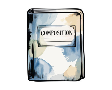 Watercolor Composition Book Clipart, Education vector illustration isolated on white background