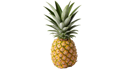 Fototapeta premium Whole ripe pineapple with green spiky leaves, isolated on transparent background