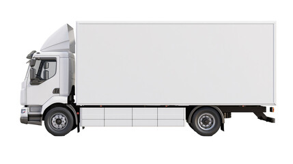 White box truck with aerodynamic cab, isolated on transparent background © Emilia