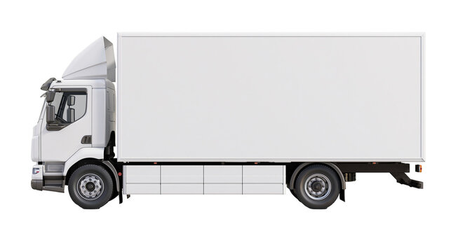 White box truck with aerodynamic cab, isolated on transparent background