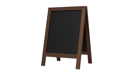 Wooden A-frame chalkboard easel with dark brown frame, isolated on transparent background © Nina