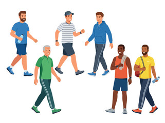 Obraz premium Men Walking Various Casual Outfits.