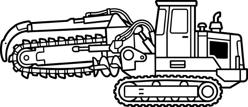 Crawler Chain Trencher Heavy Machinery Outline Illustration