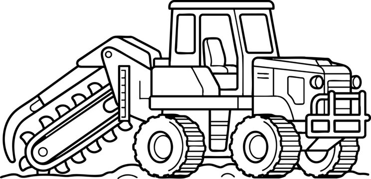 Heavy Equipment Wheel Trencher Line Art for Kids Coloring