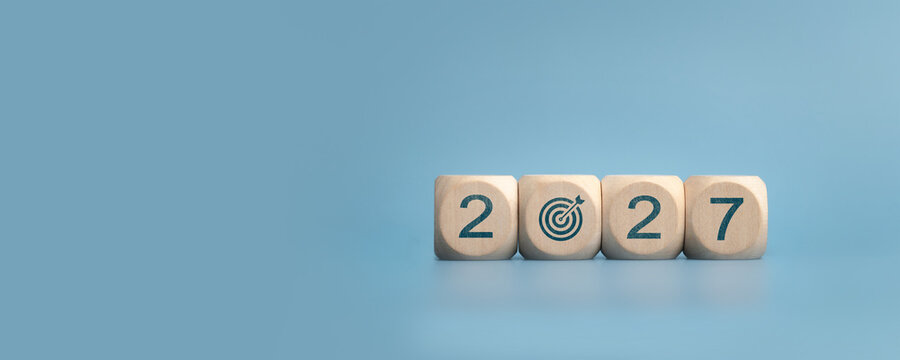 Happy new year 2027. Business strategy goals concept. 2027 year number with inside the magnifying glass, marketing, goals, success and sustainable business development. future business goals.