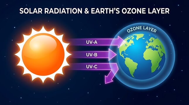 Solar radiation and earth's ozone layer diagram showing uv protection