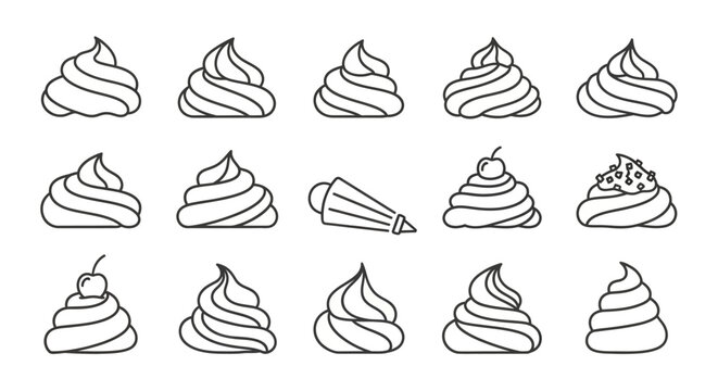 Assorted Swirl Whipped Cream Pile Icons for Dessert Theme